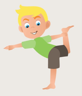 Cartoon image of a man doing standing bow pose